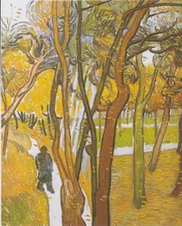 Walkers in the Park with Falling Leaves